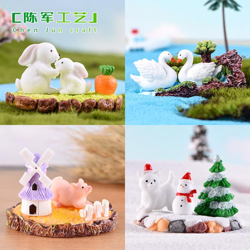 Phụ Kiện Tiểu Cảnh Bộ ba heo, thỏ, thiên nga resin trang trí bốn mùa (ZC-806)