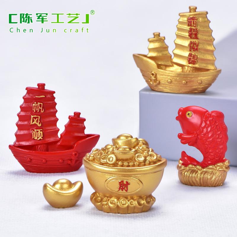 Phụ Kiện Tiểu Cảnh Thuyền buồm tài lộc đỏ resin tiểu cảnh trang trí Tết (ZC-750)