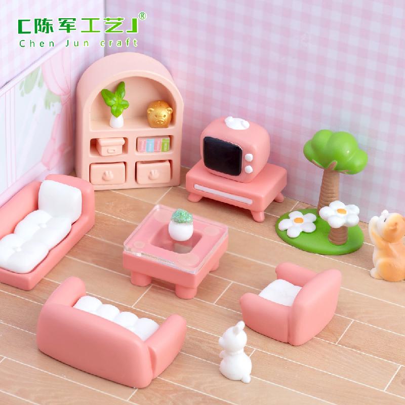 Phụ Kiện Tiểu Cảnh Sofa Hồng Phòng Khách Mini (PK-521)