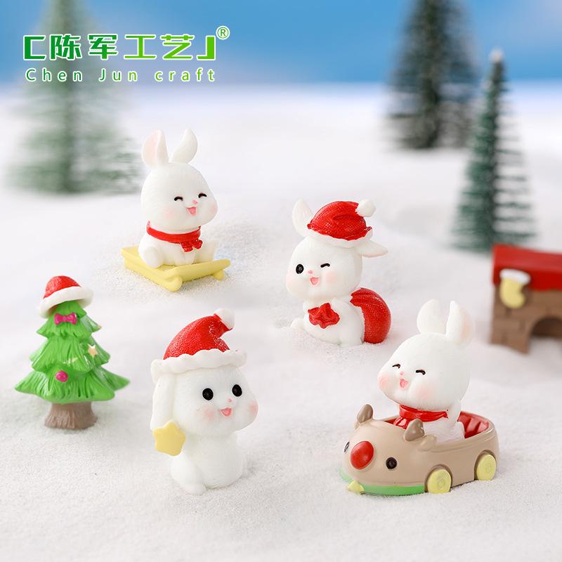Phụ Kiện Tiểu Cảnh Tiểu cảnh thỏ với xe trượt tuyết Noel, trang trí cảnh tuyết (ZC-477)