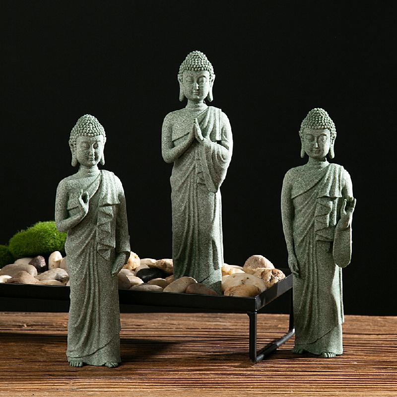 Phụ Kiện Terrarium Tượng Phật đứng đá xanh trang trí phòng khách sân vườn (TBS-32)