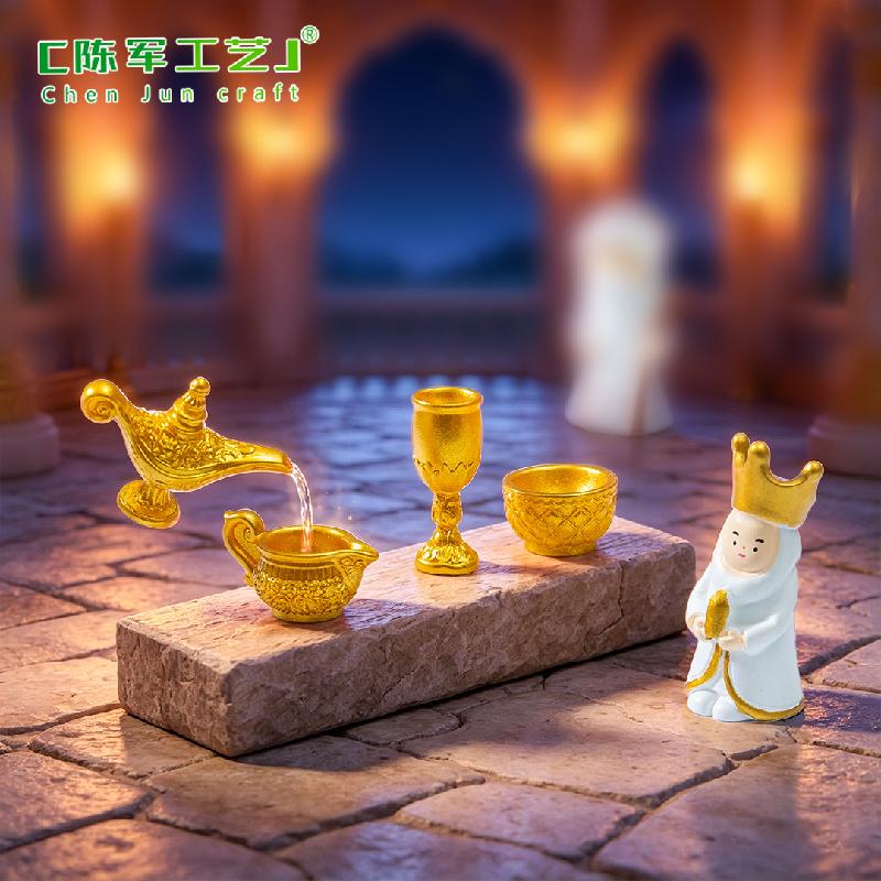 Phụ Kiện Tiểu Cảnh Đèn Thần Điều Ước Và Bộ Đồ Ăn Vàng Mini (PK-245)
