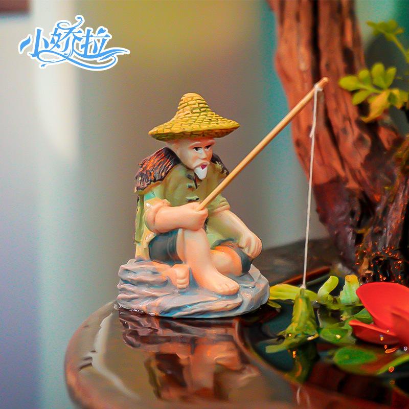 Phụ Kiện Terrarium Tượng ngư ông câu cá, trang trí bể cá, chậu cây cổ điển (TBS-74)
