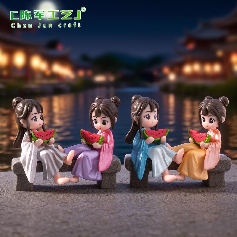 Phụ Kiện Tiểu Cảnh Cặp Đôi Cổ Trang Ăn Dưa Hấu Mini (PK-595)