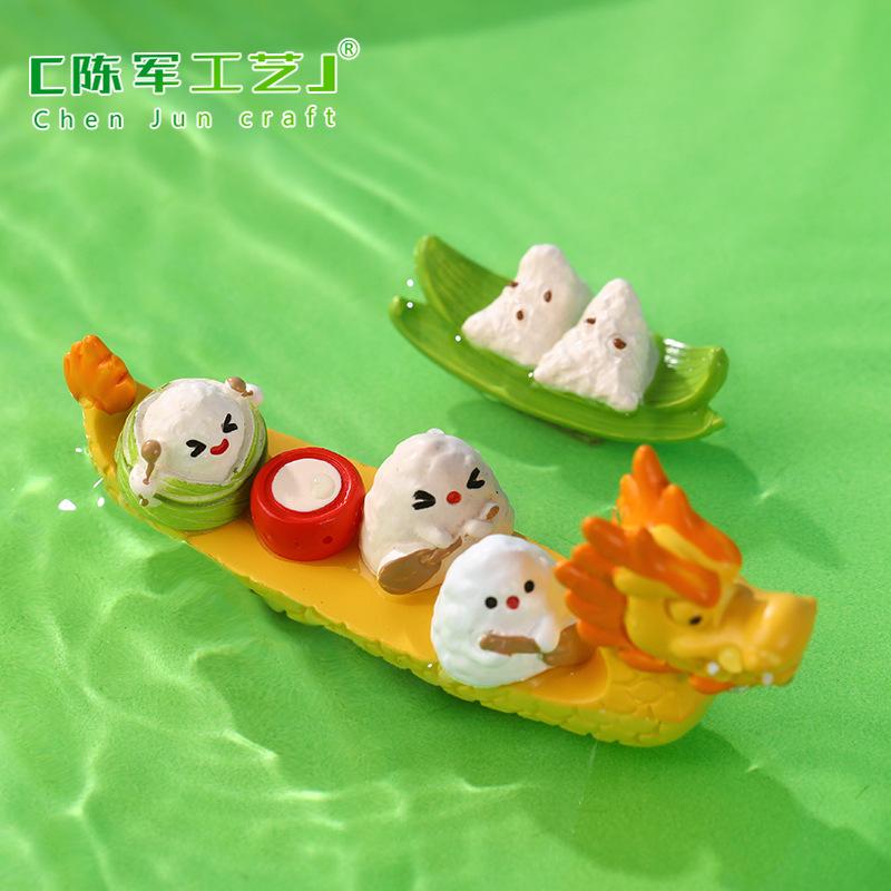 Phụ Kiện Tiểu Cảnh Tiểu cảnh thỏ đua thuyền rồng resin trang trí Tết Đoan Ngọ (ZC-667)