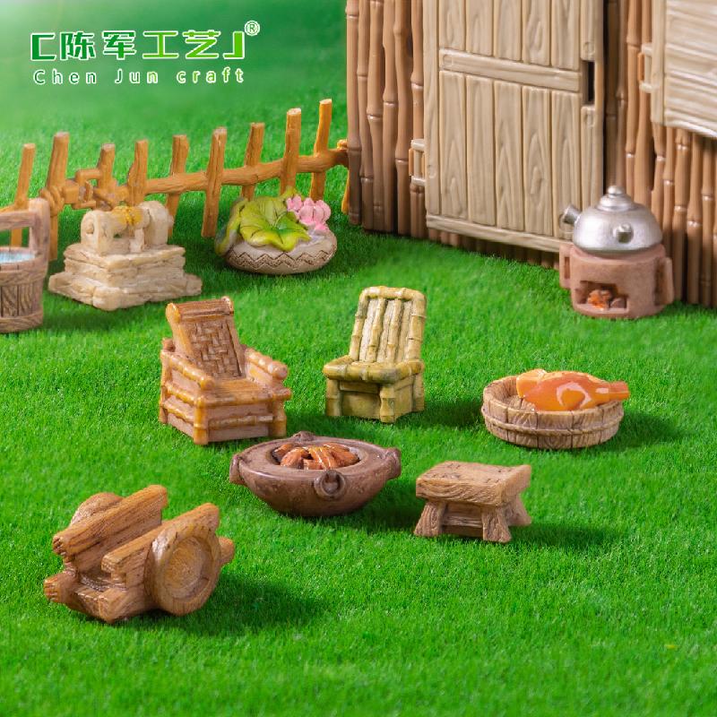 Phụ Kiện Tiểu Cảnh Ghế Tre & Xe Đẩy Cổ Phong (PK-943)