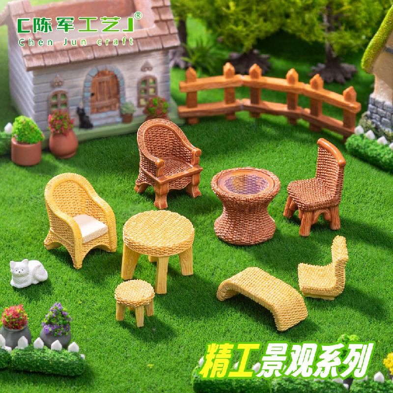 Phụ Kiện Tiểu Cảnh Bộ bàn ghế tre đan mini (PK-1045)