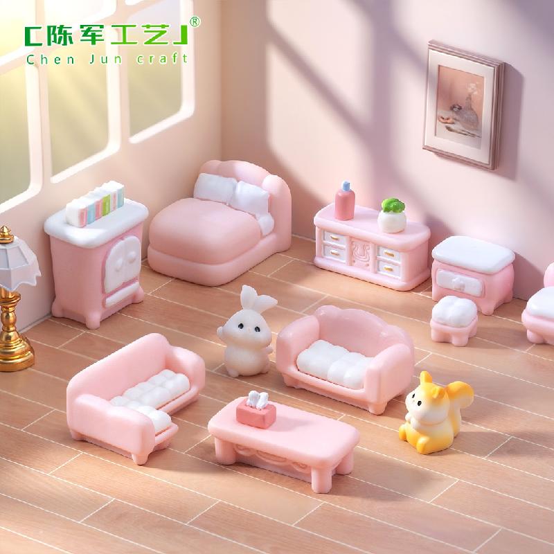 Phụ Kiện Tiểu Cảnh Bộ Sofa Hồng Mini Nhà Búp Bê (PK-87)