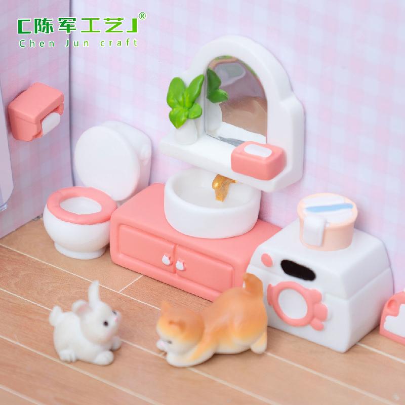 Phụ Kiện Tiểu Cảnh Bộ Nội Thất Phòng Tắm Màu Hồng Mini (PK-618)