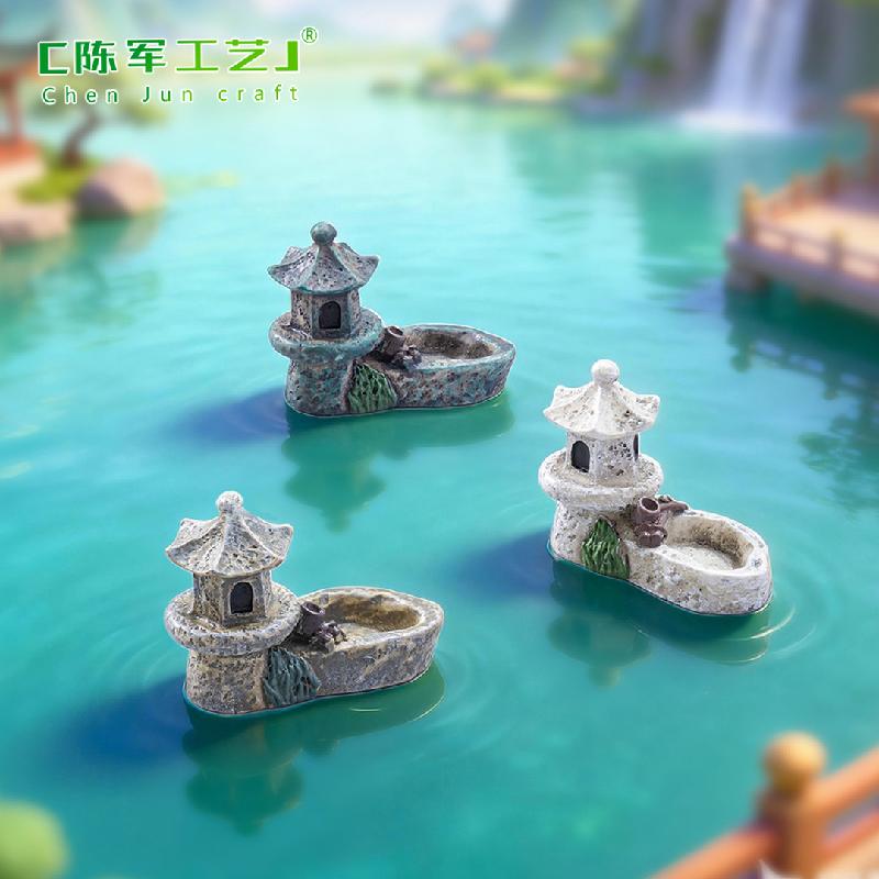Phụ Kiện Tiểu Cảnh Tiểu cảnh hồ nước và tháp, phụ kiện trang trí chậu cây mini (ZC-305)