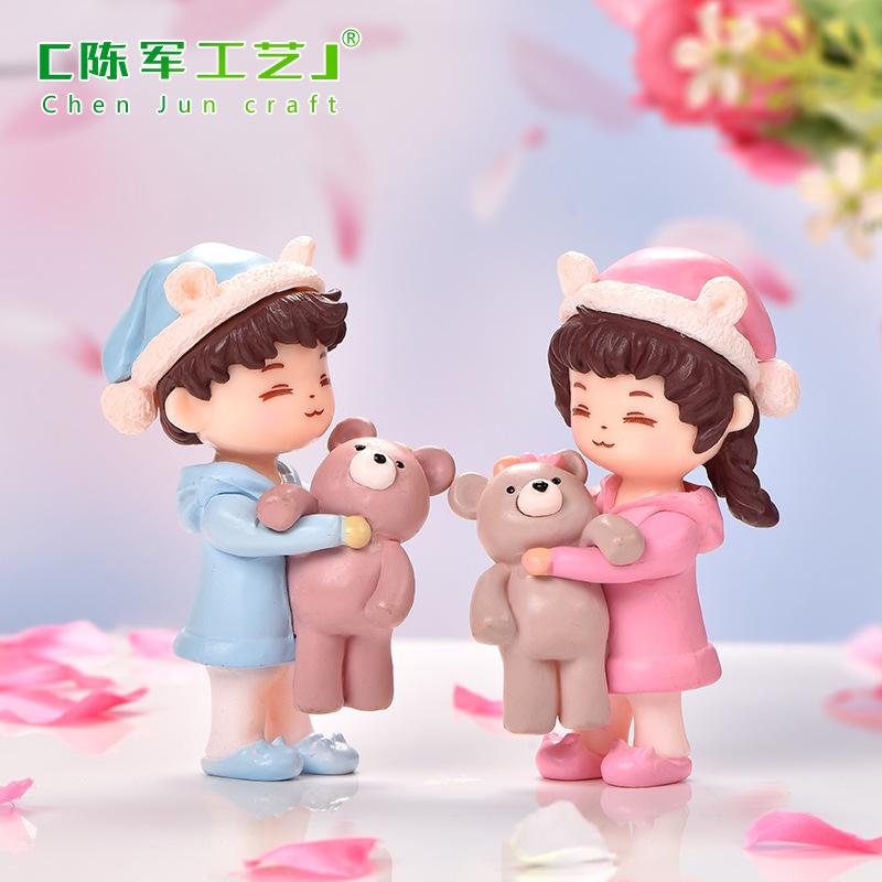 Phụ Kiện Tiểu Cảnh Tiểu cảnh đôi ngủ ôm gấu mini trang trí xe và bàn DIY (ZC-1169)